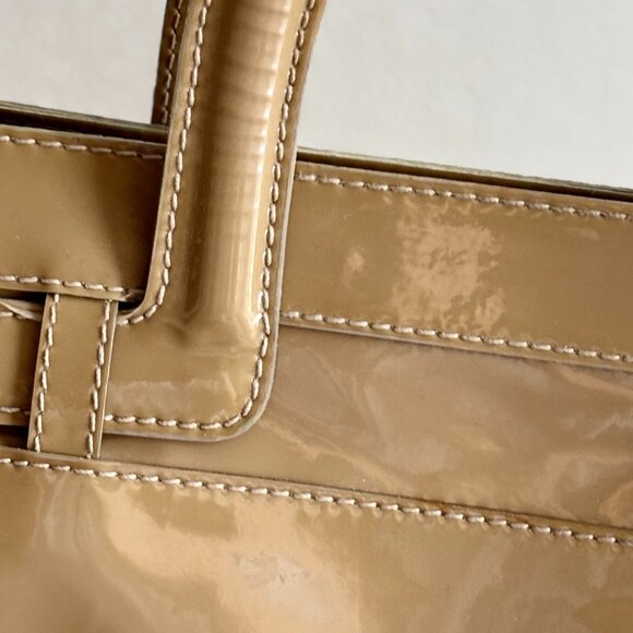 Barneys New York Large Vintage Tote Patent Leather Work Camel Made in Italy - Picture 9 of 13